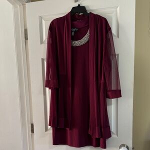 R&M Richards Burgundy Dress with Sheer Cardigan